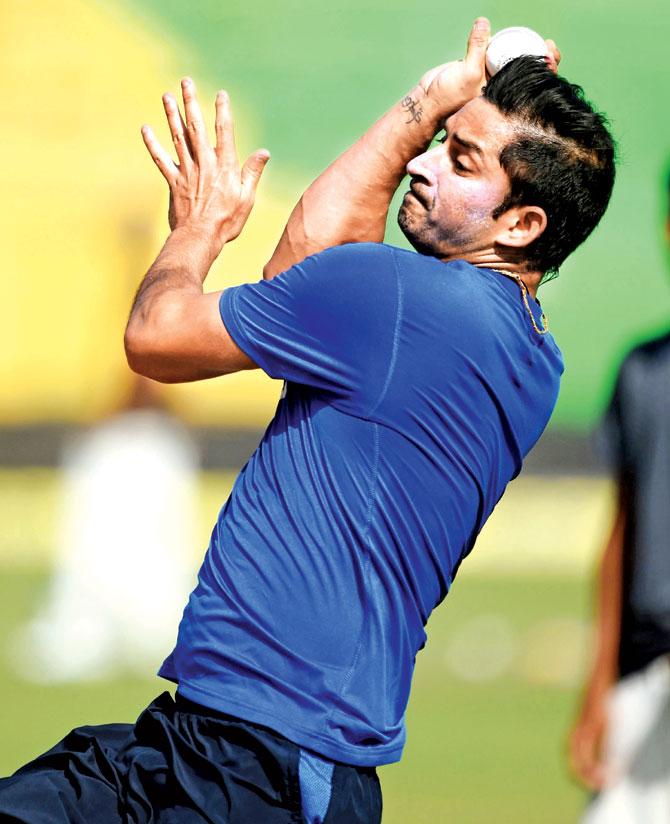 India pacer Mohit Sharma bowls in the nets on Saturday. Pic/AFP