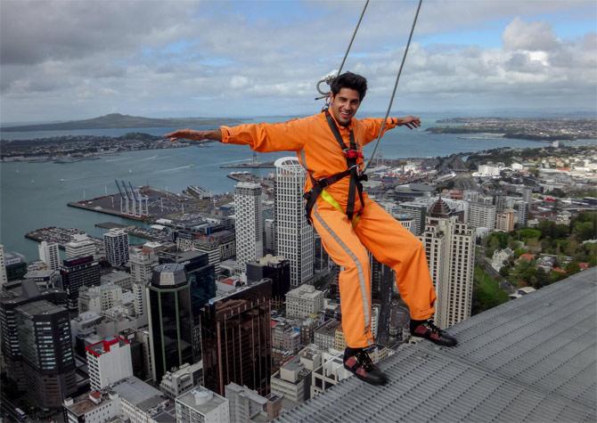 Actor Sidharth Malhotra doing the Skywalk in Auckland. Pic/IANS