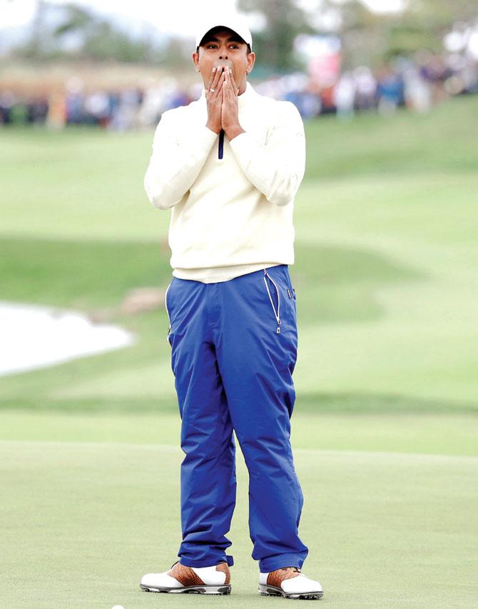 Anirban Lahiri reacts after missing the putt on the 18th hole