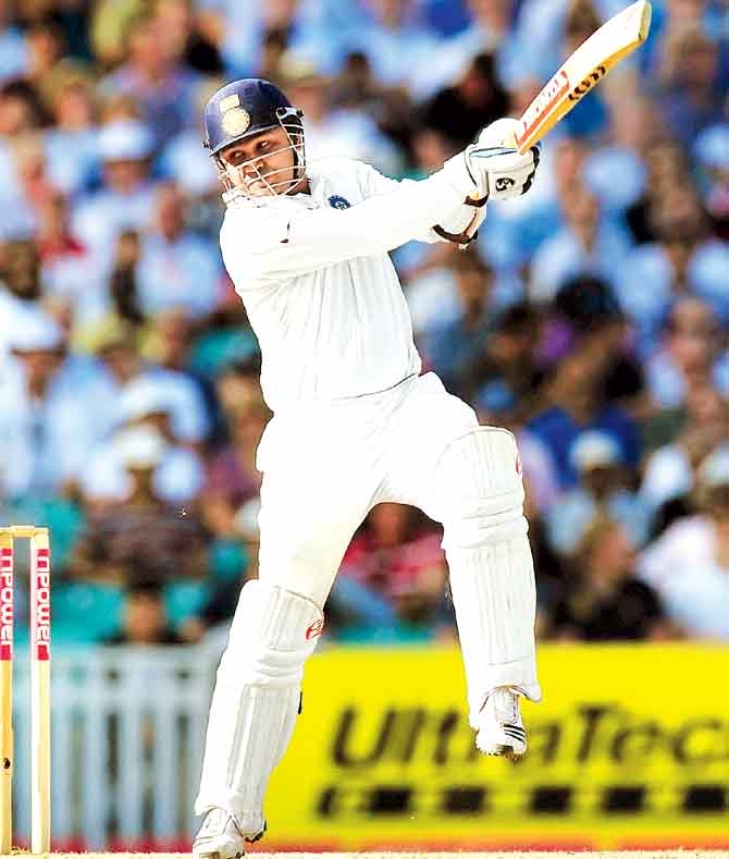 Virender Sehwag cuts during fourth Test against England at The Oval in London in 2011 . Pic/Getty Images