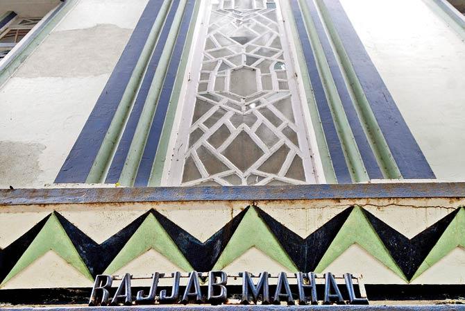 Facade of Rajjab Mahal, an Art Deco building that faces Oval Maidan, Churchgate