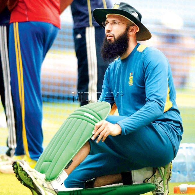 Hashim Amla pads up during a practice session on Saturday. Pic/ATUL Kamble