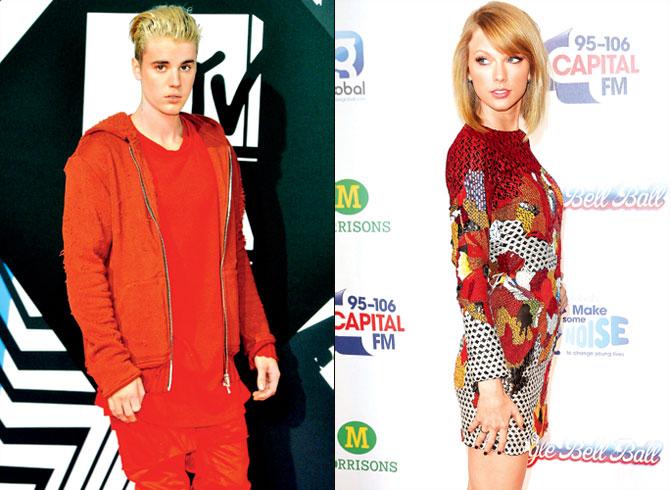 Justin Bieber and Taylor Swift. Pics/Getty Images