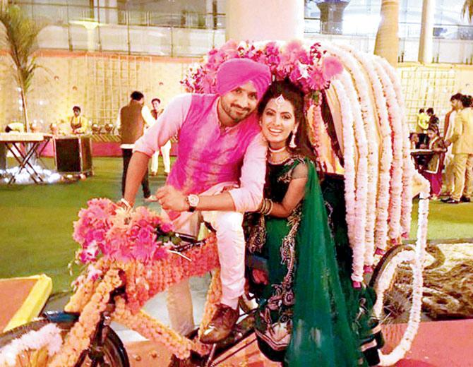 Harbhajan Singh and Geeta Basra during their sangeet ceremony on Tuesday. The wedding will take place at Phagwara near Bhajji’s hometown, Jalandhar 