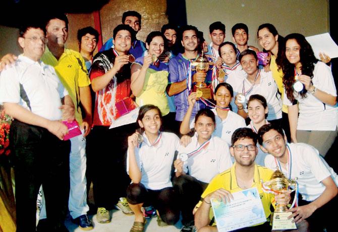 The Maharashtra team after beating Madhya Pradesh 3-2 to win the senior team title of the West Zone inter-state badminton championships at DY Patil Sports Academy in Nerul yesterday