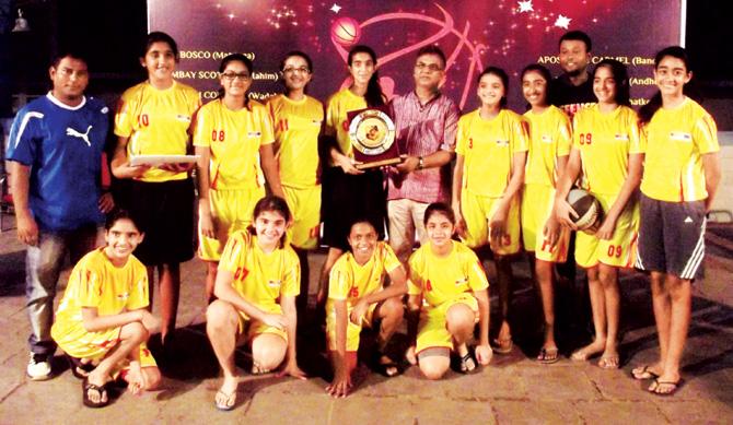 Vibgyor (Goregaon) girls with their U-13 title at the Don Bosco Inter-School Basketball Championships yesterday