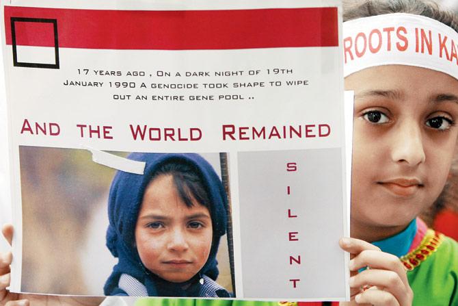 Have we forgotten? A file picture of children in New Delhi in 2007, protesting the lack of action to help the Kashmiri Pandit community. Pic/AFP