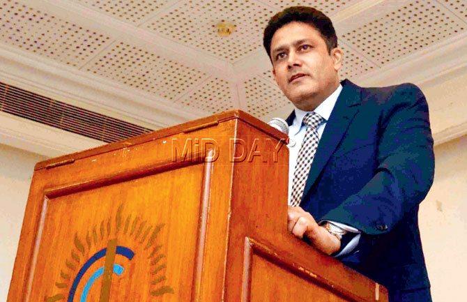 Anil Kumble delivers the Dilip Sardesai Memorial Lecture at Cricket Club of India on Saturday. Pic/Atul Kamble
