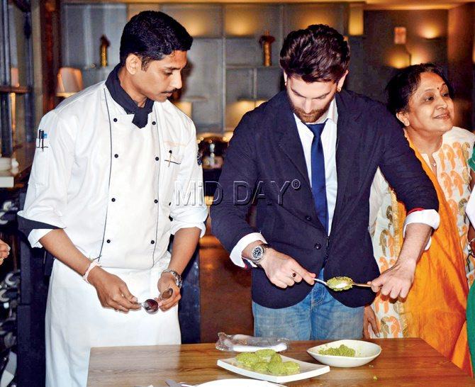 Actor Neil Nitin Mukesh tries his hand at making Morrocan food at a workshop held at Tilt All Day in Lower Parel yesterday. pics/bipin kokate