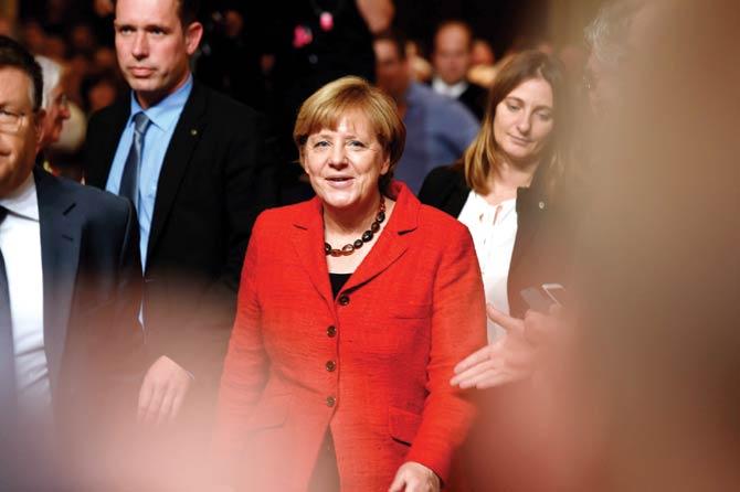 German Chancellor Angela Merkel was in India recently. She has committed one billion Euro for solar energy. Pic/AFP