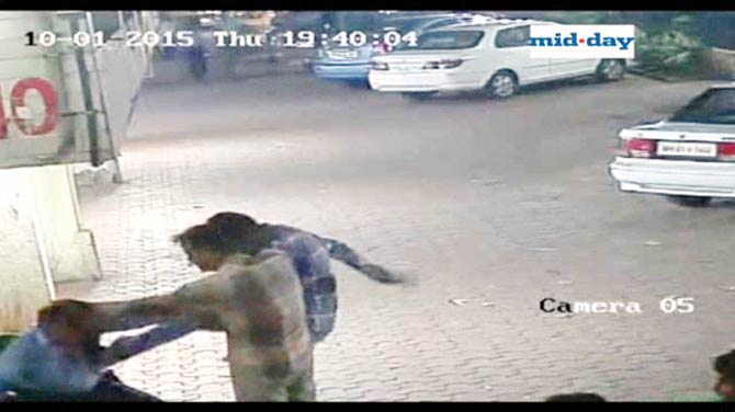 CCTV cameras at Adelphi CHS capture the blow-by-blow assault on Ravikumar Arya (extreme left) by a gang of three