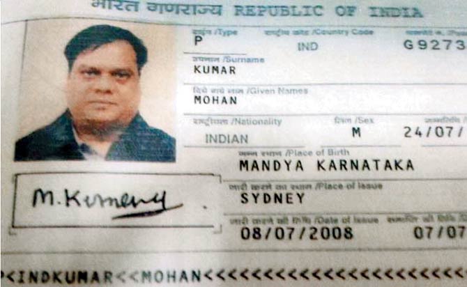 Rajan was travelling with a bogus passport registered under the name Mohan Kumar