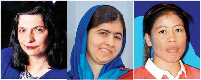 Firuza Parikh, Malala Yousafzai and Mary Kom. Pic/Getty Images