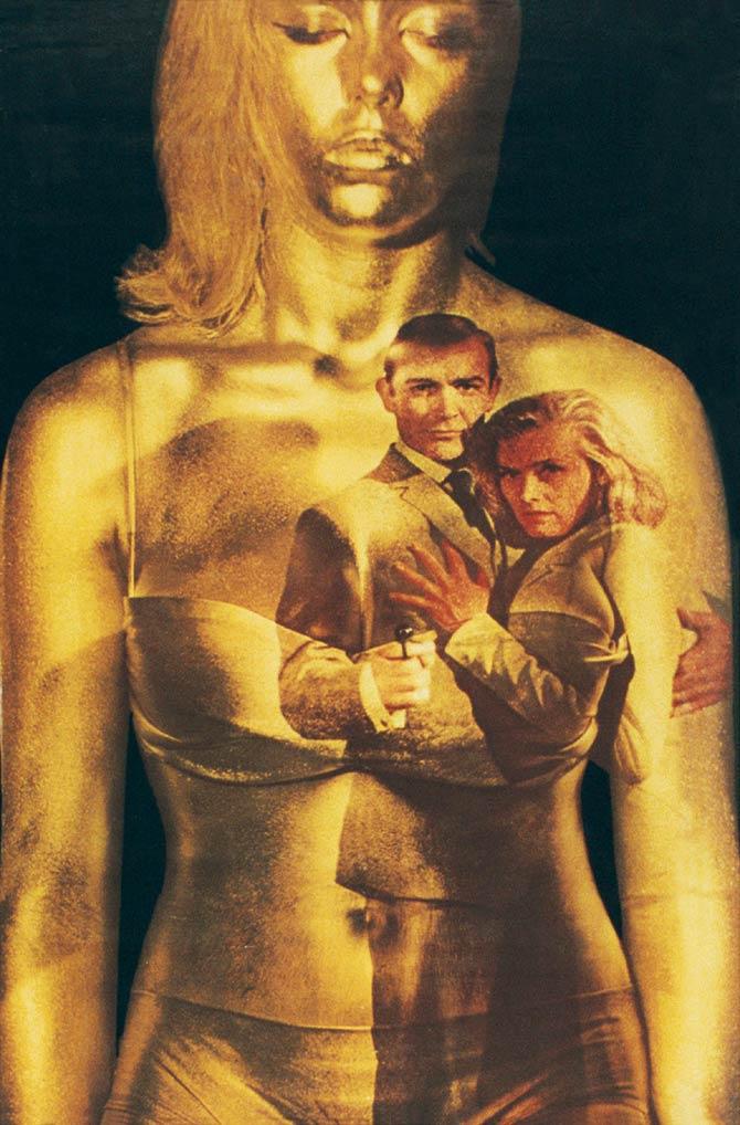 Goldfinger by Robert Brownjohn: This Robert Brownjohn artwork for Goldfinger is considered one of the best Bond posters till date. The contoured body worked as a 3D screen and Brownjohn used it to distort the image