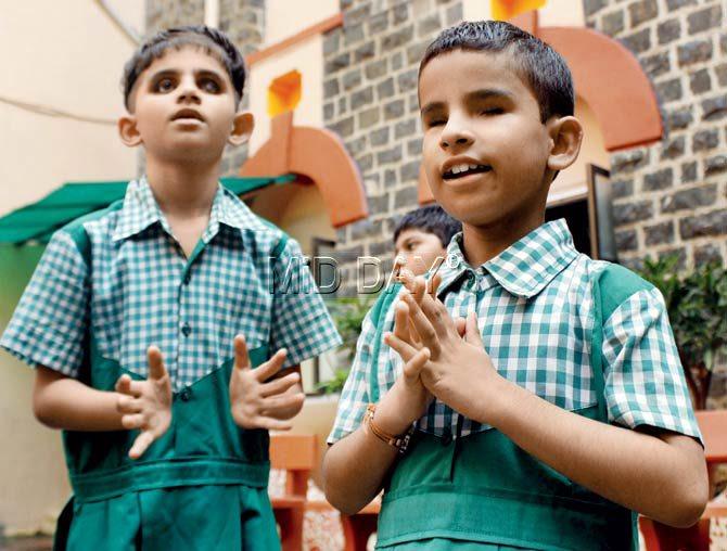 Kids at the Kamla Mehta  School for the Blind at Dadar. Pic/Tushar Satam