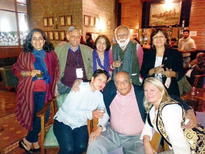 Mani Shankar Aiyar, Rahul Singh and Bhaichand Patel with other attendees at the festival