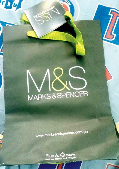 One of the Marks and Spencer bags spotted by the cops in the CCTV recordings that led to the arrest