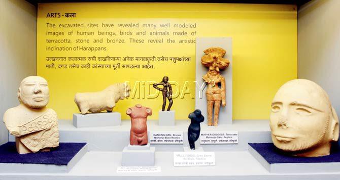 Replicas of Harappan civilisation art pieces which can be touched by visitors