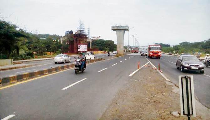 The girders for the Navi Mumbai Metro will be placed on this pillar erected at Belapur