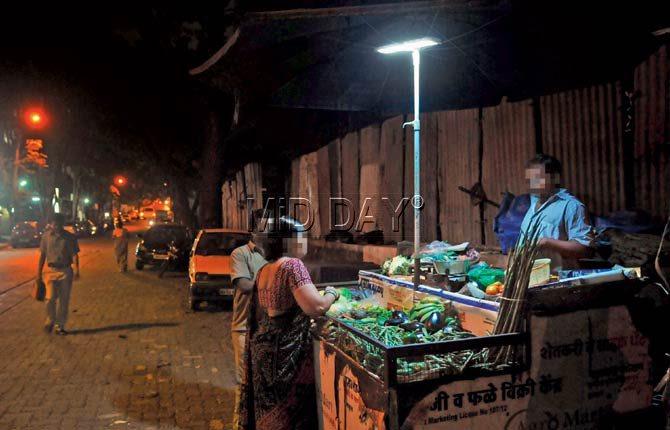 The stall at Poonam Nagar in Andheri (East) where 42-year-old Pramila Nadar would hawk vegetables. When mid-day photographer Nimesh Dave visited the spot yesterday, a man was running the stall