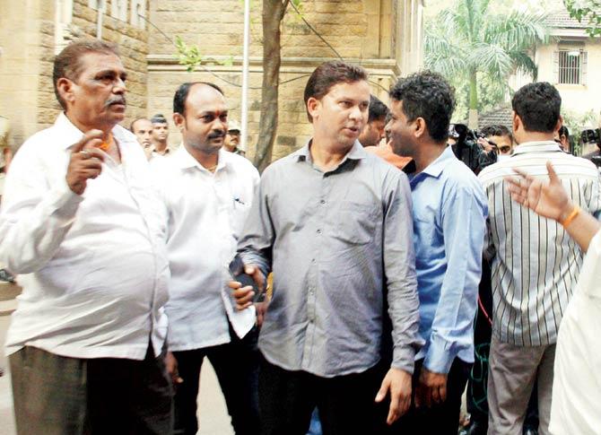 Shiv Sena workers, who allegedly stormed the BCCI office, outside court after getting bail. Pic/PTI
