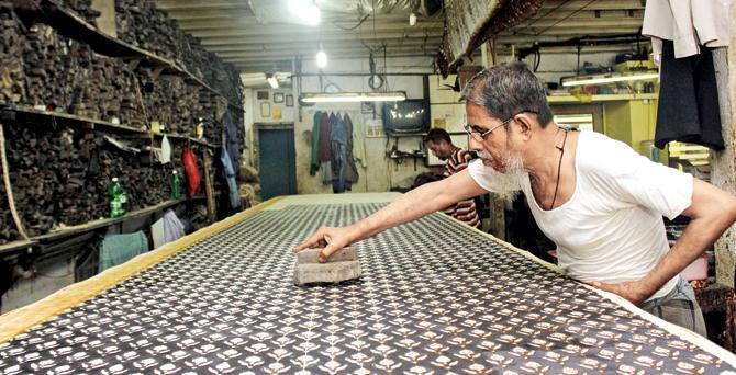 Ahmed and Sarfraz Khatri’s block-printing workshop at Bhendi Bazaar. PICS/TUSHAR SATAM