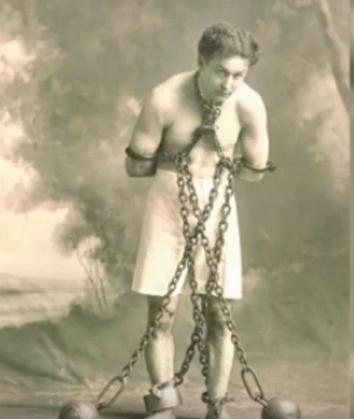 Harry Houdini in shackles before one of his performances. Pic/YouTube