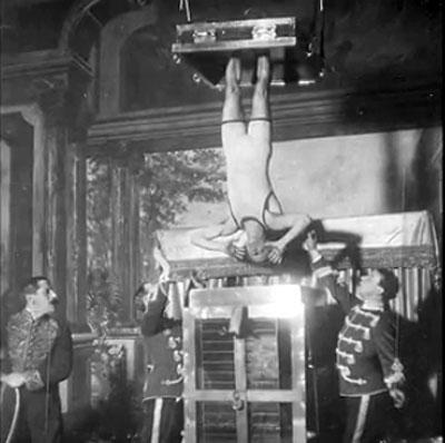 Houdini being lowered inside the Chinese water torture cell. Pic/YouTube