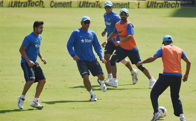 Indian cricketers during a practice session on the eve of second ODI