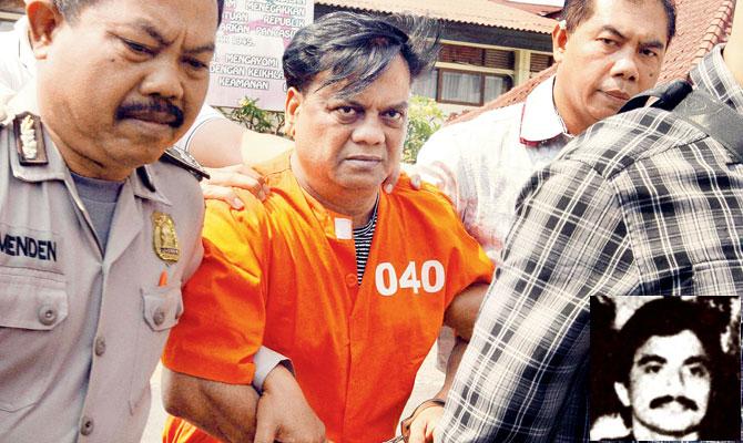 Chhota Rajan escorted by police officers for questioning in Bali, Indonesia, on Thursday. Pic/PTI. (Inset) Chhota Shakeel