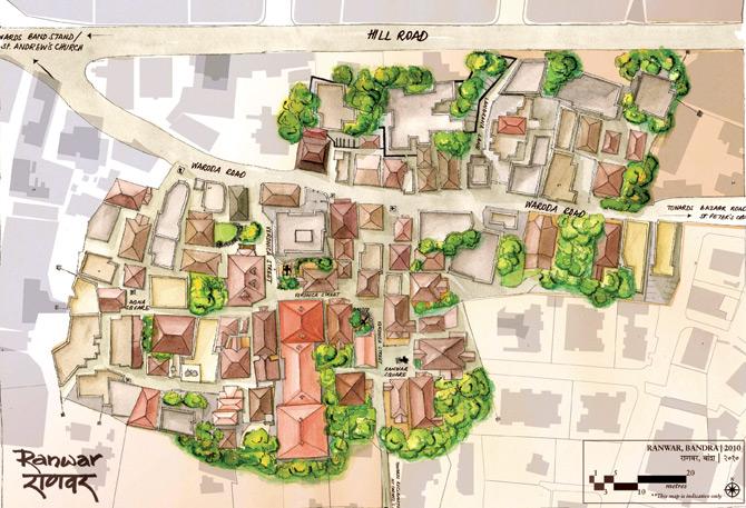 Map Illustration of Ranwar village, Bandra, by Vivek Sheth (2010) for The Bandra Project