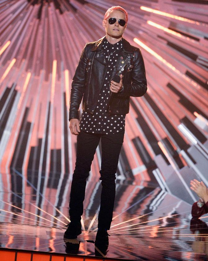 Jared Leto speaks onstage during the 2015 MTV Video Music Awards at Microsoft Theater in Los Angeles, California