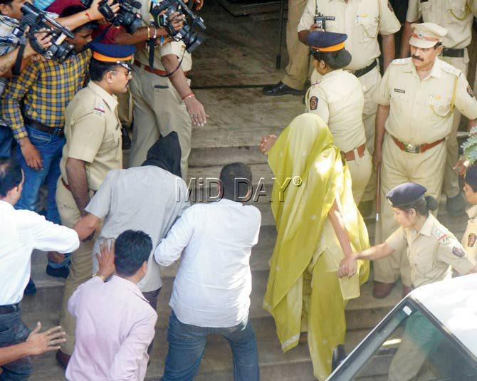 Indrani Mukerjea was produced in Bandra Court yesterday. 