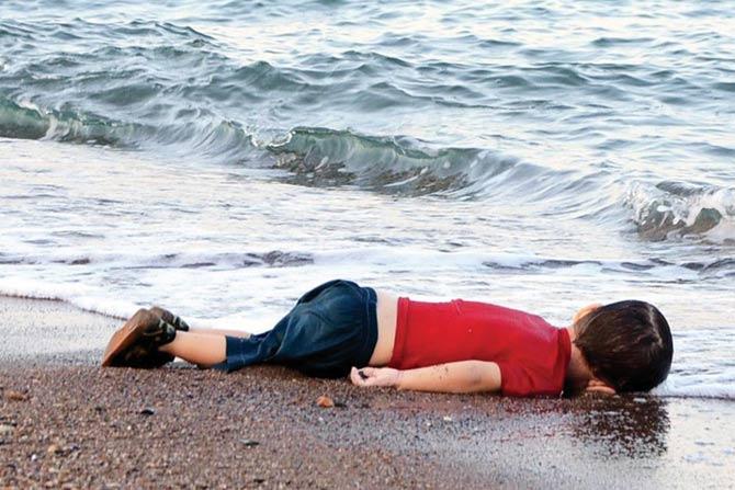 The image of a three-year-old’s body, which had washed ashore  in Bodrum, southern Turkey, on September 2, brought the refugee crisis to the notice of the world. Pic/AFP