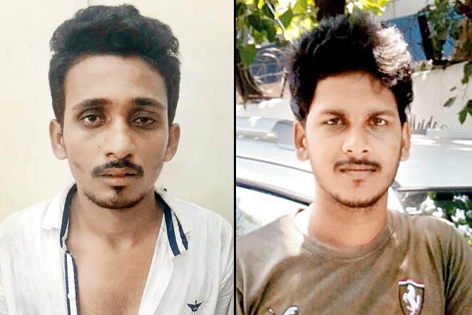 Accused Shahrukh Khan (left) and the driver Ganesh Kamble. (Above right) the bike used in the crime, which the cops said was stolen