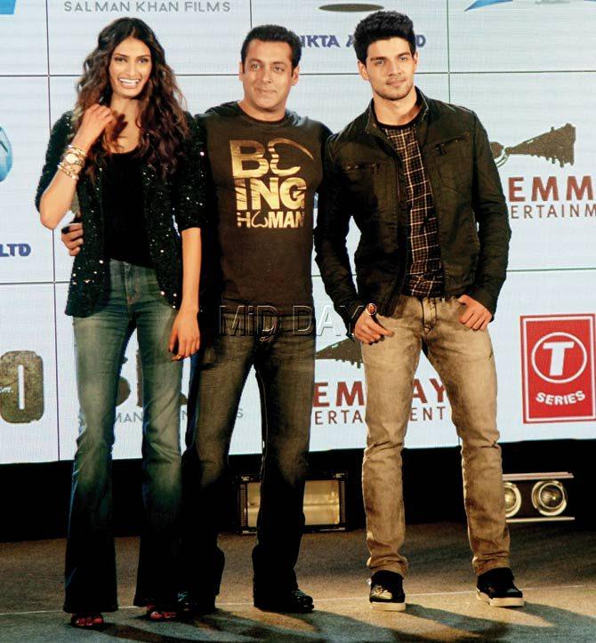 From left: Athiya Shetty, Salman Khan and Sooraj Pancholi