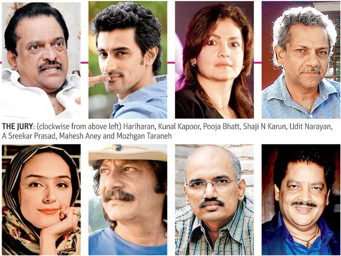 The Jury: (clockwise from above left) Hariharan, Kunal Kapoor, Pooja Bhatt, Shaji N Karun, Udit Narayan,  A Sreekar Prasad, Mahesh Aney and Mozhgan Taraneh