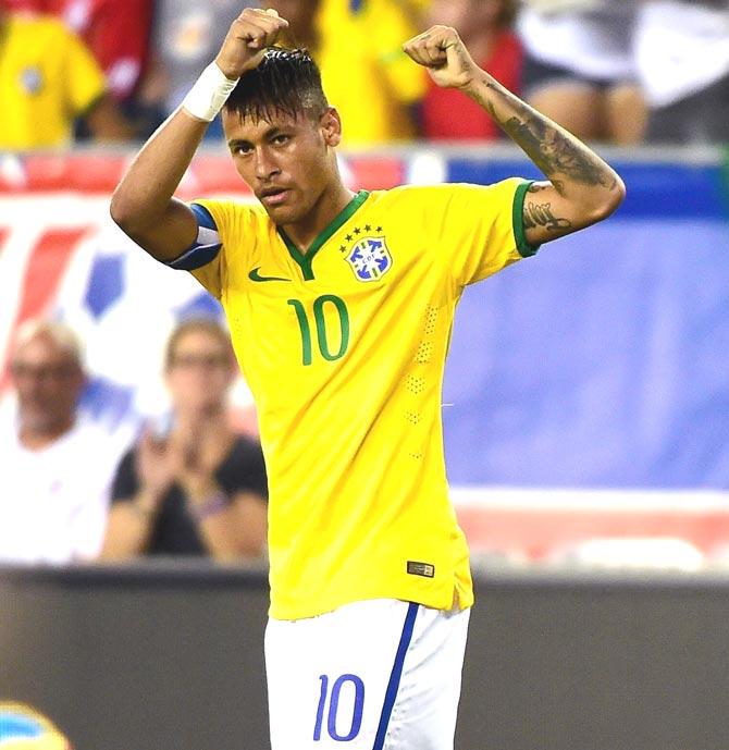 Neymar of Brazil reacts after scoring a goal during an international friendly against the United States. Pic/AFP