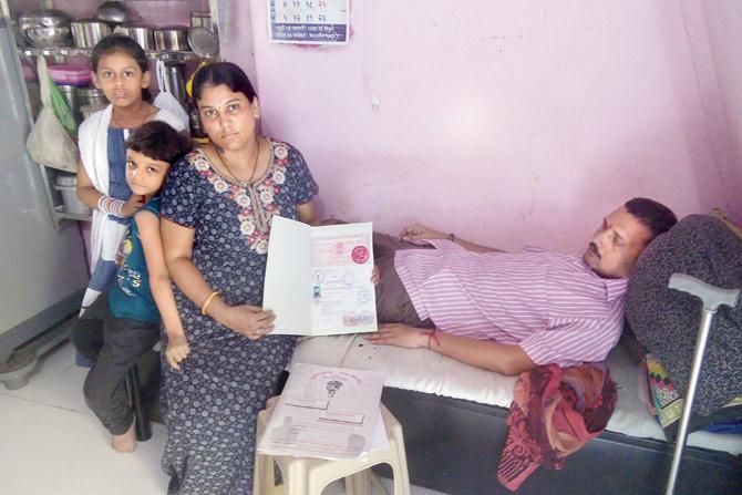 Vilas Sonawane’s wife Vandana says relatives have been helping with household expenses since June when he suffered a stroke that left his left side paralysed. (RIGHT) Jaihind Co-operative Housing Society on Khartan Road in which the Sonawanes were promised a home