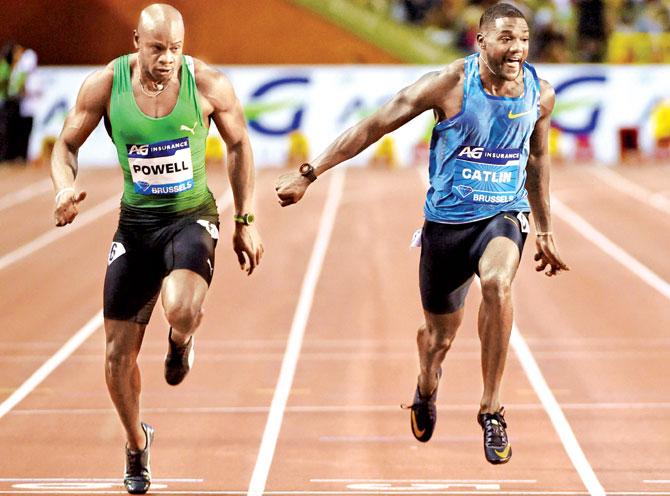 US runner Justin Gatlin (right) and Jamaica