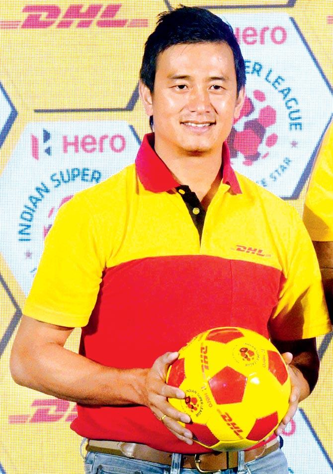 Former India captain Bhaichung Bhutia at a promotional event in the city yesterday. Pic/PTI