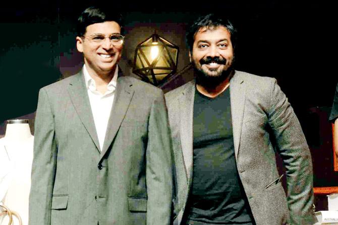 Vishwanathan Anand (left) and Anurag Kashyap at the preview of a fashion tour 