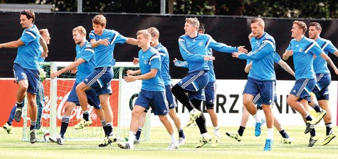 Germany players attend a training session in Frankfurt on Wednesday. Pics/AFP 