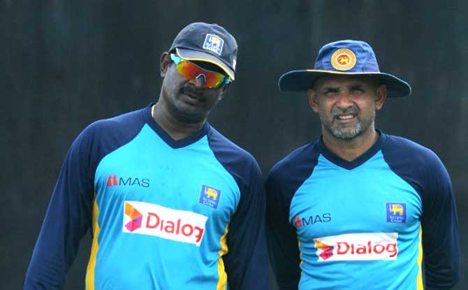 Marvan Atapattu (right) and bowling coach Champaka Ramanayake