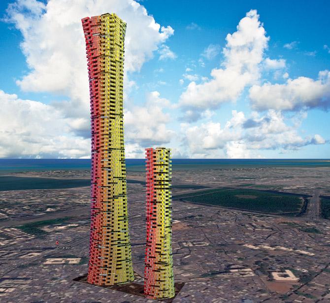 Carlos Gomez of CRG Architects received the third prize in the contest for these colourful container skyscrapers 