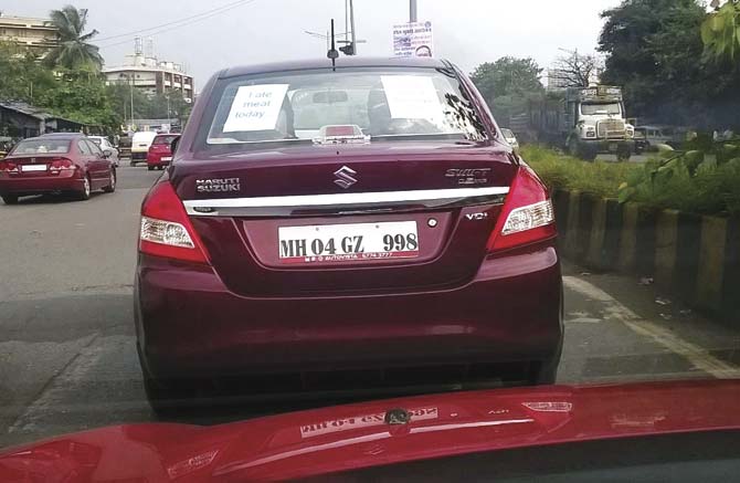 This  car spotted in Mira Road has a message for the ban-dwagon