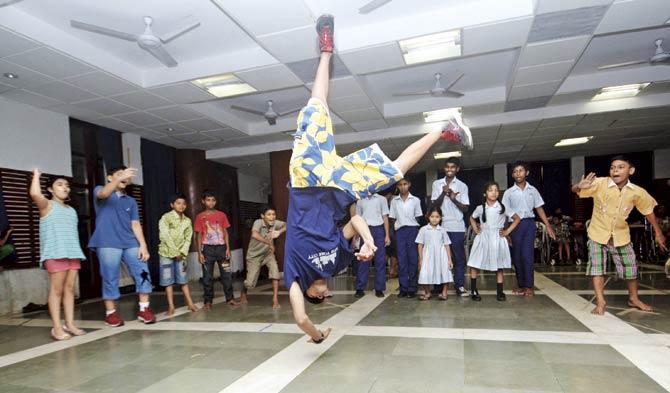 A rehearsal of Mahatma at Adapt Centre, Spastics Society of India, Bandra
