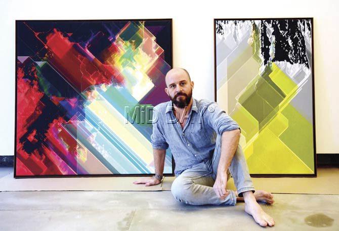 Fabien Charuau with artworks from his exhibition titled A Thousand Kisses Deep. Pic/Bipin Kokate