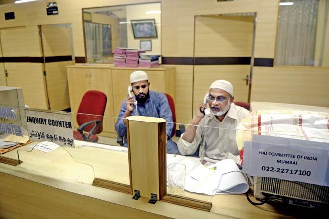 The reception area at Haj House has been turned into a control room of sorts, as three phone lines were set up to address anxious enquiries from the relatives of Hajjis. File pic for representation