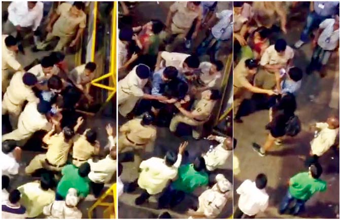 Stills from the 29-second video of cops assaulting the girl at Lalbaugcha Raja. She said this does not cover even half of what happened to her and her parents that night